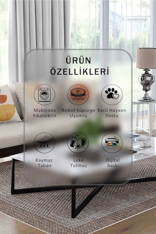 Yıkanabilir Kaymaz Taban Dijital Baskılı Halı Ve Yolluk Leke Tutmaz Salon & Mutfak Halısı - 1175 Kahverengi