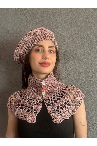 Gönülden Tasarım El Örgüsü Fransız Ressam Bere Ve Boyunluk Kadın Set Pembe