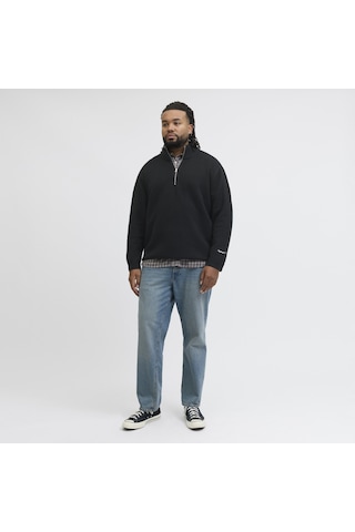 Jack & Jones Büyük Beden Nakis Detayli Loose Fit Triko Kazak - Norrebro - 12283385 Siyah