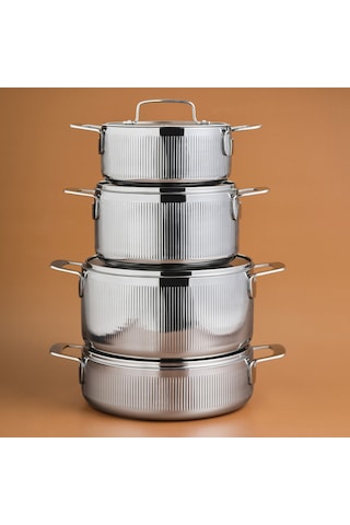 Karaca Power Steel 316+ 3ply Apollo İndüksiyon Tabanlı 8 Parça Çelik Tencere Seti Gümüş