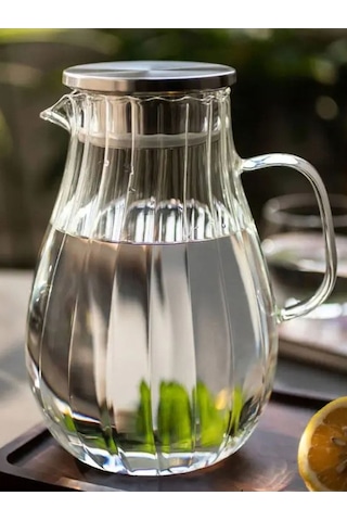 Qerhome Borosilikat Cam Çizgili Sürahi 1800 Ml