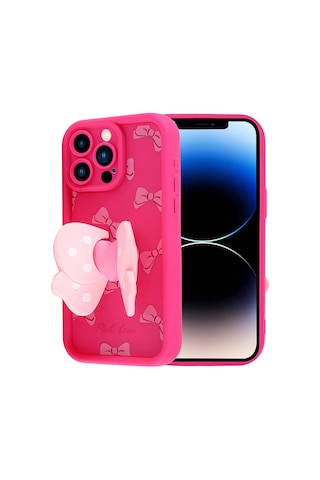 Apple Uyumlu iPhone 14 Pro Kılıf Kamera Korumalı Figür Tasarımlı Zore Kapya Kapak Pembe Açık