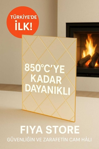 61 X 40 - Baklava Desenli Seramik Cam - Şömine 850 C Dayanıklı Türkiye De İlk