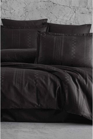 Clasy Çizgili Saten Çift Kişilik Nevresim Takımı Capital Antrasit
