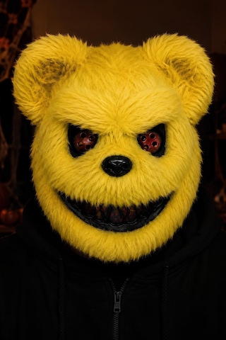 Sarı Tüylü Korku Ayı Maskesi Halloween Cadılar Bayramı Tam Yüz Kostüm Maskesi Tüm Yaşlar