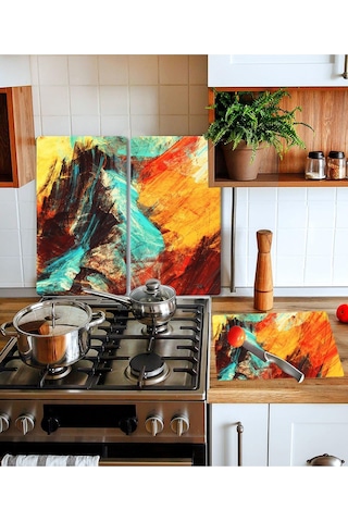 Takım Halinde Boya 20x30 Cm Kesme Tablası Ve 60x52cm Cam Ocak Kor