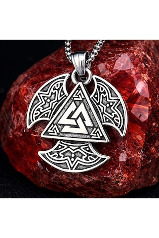 Paslanmaz Çelik Norse Odin Sembolü Valknut Viking Erkek Kolye Gümüş