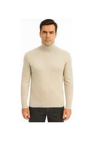 Fabio Cassani Huffa Desenli Erkek Slim Fit Boğazlı Erkek Triko-7431 Bej