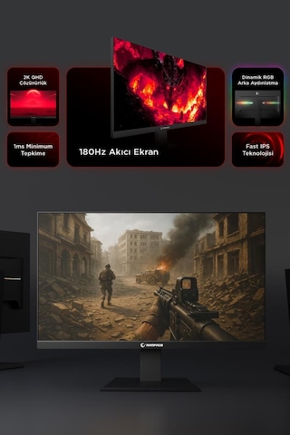 Rampage Miracle MC27RQ180 27'' 1 Ms 2K Pivot Ips 180 Hz Oyuncu Monitörü (Outlet)