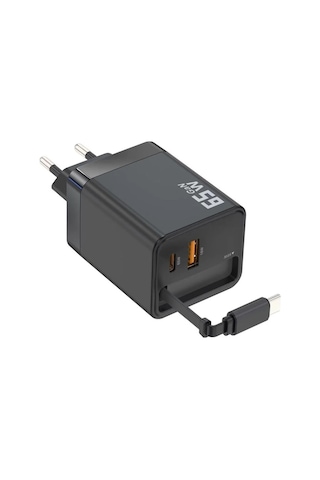 65w Süper Hızlı Şarj Cihazı Dahili Type-c Kablo Usb-c & Usb-a Çıkış Çoklu Cihaz Desteği Belirtilmemis