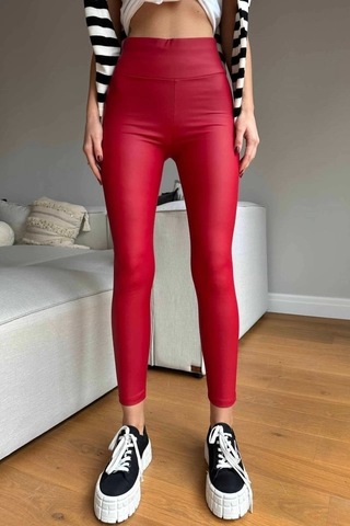 Defymoda Kadın Yüksek Bel Içi Şardonlu Fırsat Ürün Toparlayıcı Tayt Kırmızı
