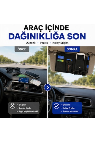 Polham Çok Fonksiyonlu Araç Güneşlik Cüzdanı Organizer Telefon, Kart, Gözlük Ve Kalem Bölmeli Organizer