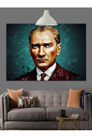 Yeşil Fonlu Atatürk Portresi Dekoratif Kanvas - Mdf Ahşap Tablo