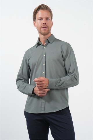 İmza Haki Tulum Yaka Uzun Kol Cepsiz Örme Slim Fit Pamuklu Gömlek 1004260208 Açık Haki