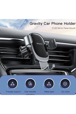 Yesido C122 Araba Hava Çıkışı Yerçekimi Kelepçe Kolu Cep Telefonu Tutucu Siyah