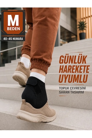 Siyah Topuk Destek Çorabı M Beden 40-45 Ayarlanabilir Cırtlı Rahat Tasarım Standart