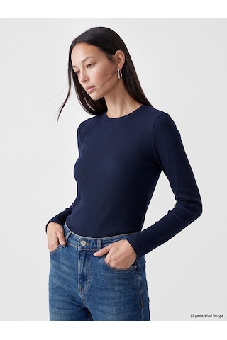 Lcw Everyday Lacivert Bisiklet Yaka Kadın Fitilli Body