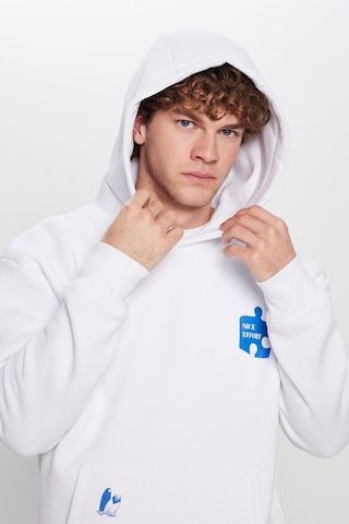 Tudors Unisex Oversize Geniş Kesim Pamuklu Yumuşak Dokulu İçi Polarlı Baskılı Beyaz Kapüşonlu Sweatshirt-32505 Beyaz