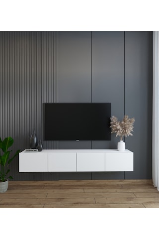 Duvara Monte Modern Minimalist Beyaz Tv Ünitesi Mdf 160 Cm