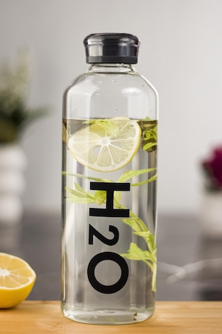 H2o Borosilikat Cam Matara Vakum Kapaklı Su Şişesi Suluk Siyah 1000Ml