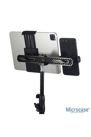 Microcase 2in1 Çift Başlıklı Ayarlanabilir 1 Telefon 1 Tablet Tutucu + 2.1 Mt Tripod - Al5063 Siyah