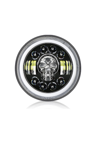 Hallow-7 İnç Motosiklet Far Yuvarlak Rgb Kafatası Far Melek Lmk00160