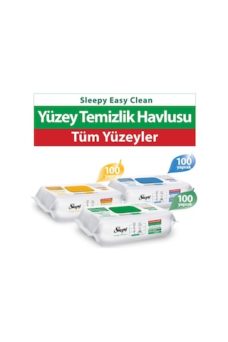 Sleepy Easy Clean Beyaz Sab+Çamaşır Suyu+Arap Sab Yüzey Temizlik Havlusu&Mendili 3x100 (300 Yaprak)