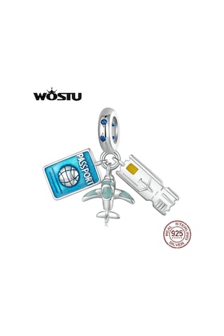 Wostu 925 Ayar Gümüş Seyahat Mavi Toprak Uçak Charms Cruise Gemisi Boncuk Sıcak Hava Balonu Kolye Fit Dıy Bilezik Kolye Gümüş