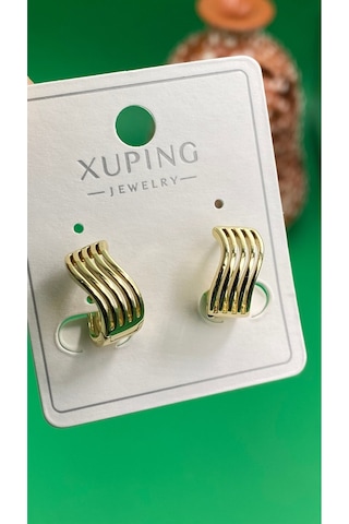 Xuping 14 Ayar Renginde Küçük Halka Zikzak Desenli Çelik Kadın Küpe Altın