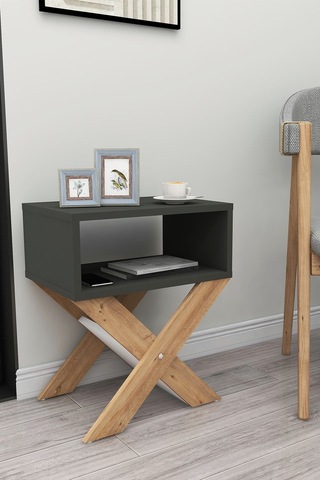 Enda Home X Ayaklı Dergilikli Başucu Komodin Yan Sehpa 33x43 Cm Çam & Antrasit
