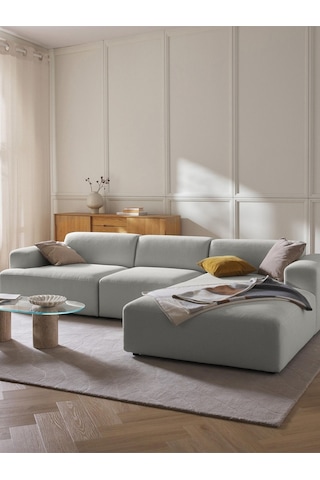 Massimo 3 Modül Sağ Köşe Koltuk Takımı Gri Keten Kumaş Sağ Gri