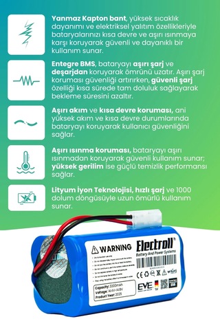 Xiaomi Robot Vacuum E10 Uyumlu Batarya Ultra Yüksek Kapasite 3200mah Robot Süpürge Bataryası - B112