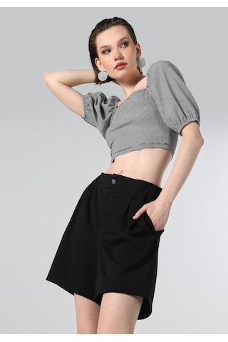 Colins Slim Fit Kare Yaka Kadın Siyah Kısa Kol Tişört Cl1063345 Q1.v1 Blk SIYAH