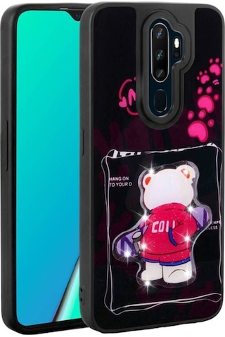 Oppo A5 2020 Kılıf Parlayan Kabartmalı İkonik Figürlü Zore Amas Silikon Kapak Siyah