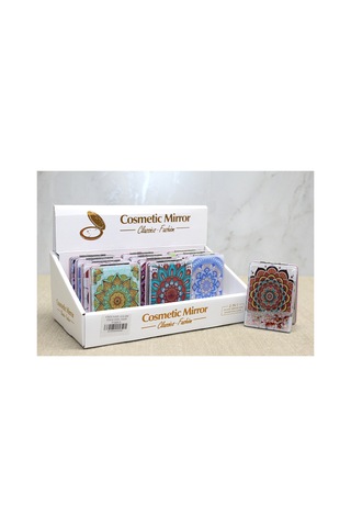 5 Adet El Aynası Mandala Desenli Hareketli Sulu Tasarımlı Cep Makyaj Aynası 8,5 6 Cm, Hand Mirror Sarı