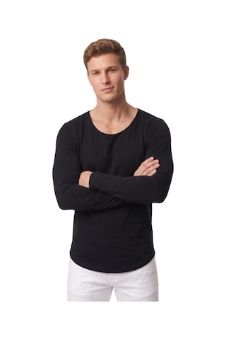 Deepsea Erkek Siyah %95 Pamuk Slim Fit Kesik Açık Yaka Likralı Penye Sweatshirt Oval Kesim 2602299