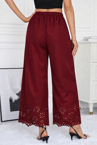 Efnaz Style Kadın Yüksel Bel Beli Lastıklı Çiçek Desenli Lazer Kesım Detaylı Ithal Krep Pantolon Bordo