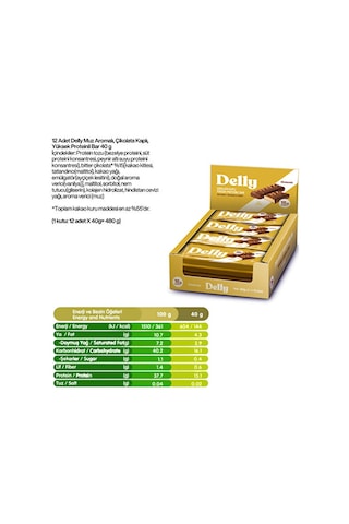 Delly Muz Aromalı Çikolata Kaplı Yüksek Protein Bar 12 x 40 G