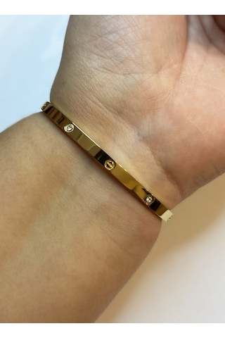 Celikchi Kadın Gold Renk Şans Model Taşlı Çelik Bilezik 22 Gold