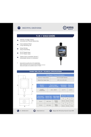 Ems Kontrol - Sıcaklık Sensörü Ntc 10 K / -40 - +80 C