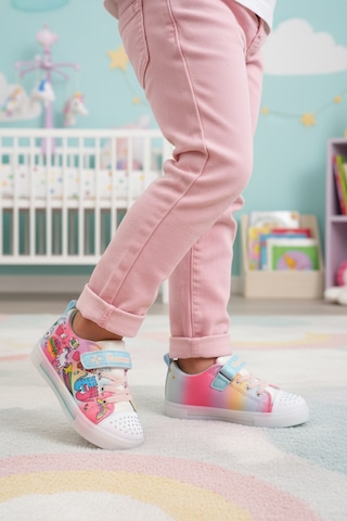 Renkli Desenli Cırtlı Kız Çocuk Sneaker 1842 P Beyaz