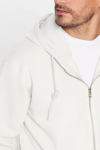 Tudors Unisex Relax Fit Rahat Kesim Pamuklu İçi Polarlı Çift Cepli Fermuarlı Beyaz Kapüşonlu Sweatshirt-32826 Beyaz