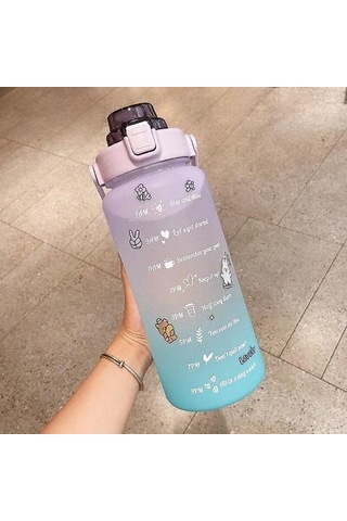 03 2000ml Kawaii Su Şişesi İle Saman Spor Plastik Taşınabilir Kare İçme Şişesi Kız İçin Sevimli Suyu Çay Su Bardakları 007 Kahverengi