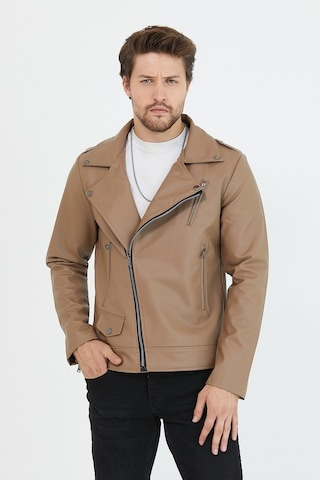 Erkek Vizyon Yeni Sezon Çapraz Fermuarlı Deri Ceket Mont-Vizon