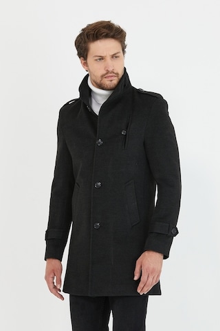 Erkek Antrasit Dar Kesim Dik Yaka Uzun Kaşe Kaban-Antrasit