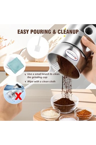Mini Baharat Kahve Öğütücü Elektrikli 10s Hızlı Öğütücü Çok İşlevli Parçalama Makinesi Kuru Tahıl Değirmeni Baharat Tohumları Pirinç Çekirdeği Çeşniler İçin Gümüş, 110v Siyah