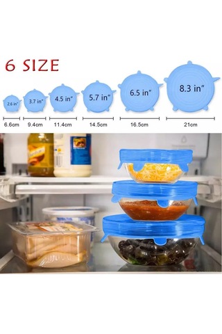 Qingmipy 6 Parça Yeniden Kullanılabilir Silikon Streç Kapak, Mutfak Saklama Ve Taze Tutma Çözümü Mavi