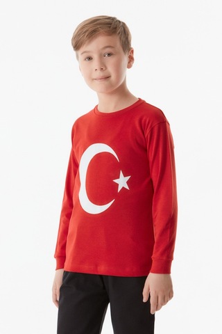 Fullamoda Türk Bayrağı Baskılı Çocuk Sweatshirt - Kırmızı 24MCCK1749207175 Kırmızı