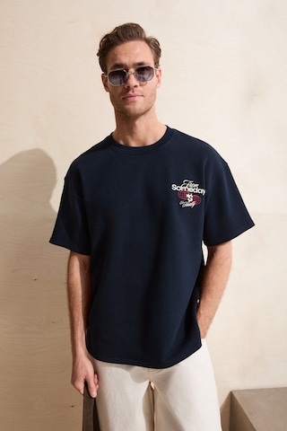 Grimelange Dukı Erkek Bisiklet Yaka Organik Pamuklu Baskılı Oversıze Lacivert T-shirt Lacivert