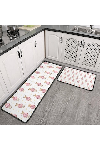 Noel Desenli 2'li Mutfak Matı, Anti-yorgunluk, Yastıklı Ve Kaymaz, Mutfak Ve Ofis İçin Noel Geyik Ayısı